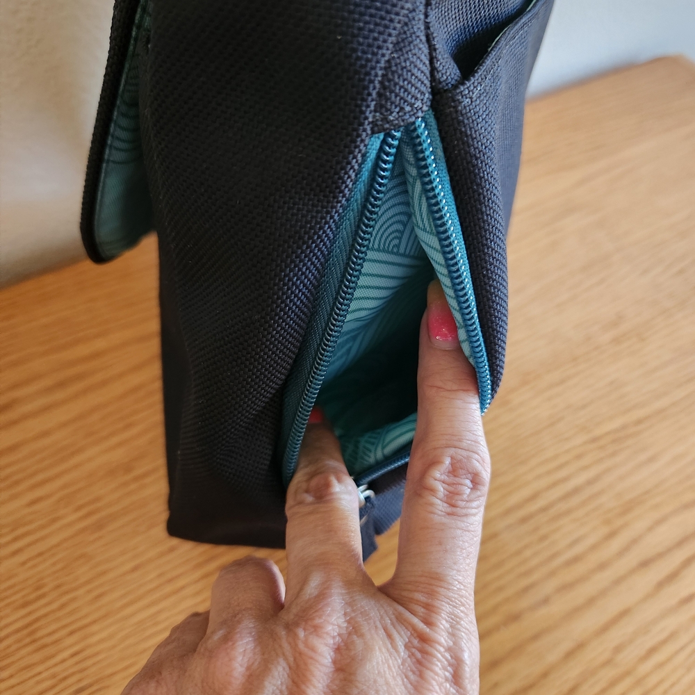 Haiku Black Crossbody Bag with Blue Accent - Picture 9 of 12